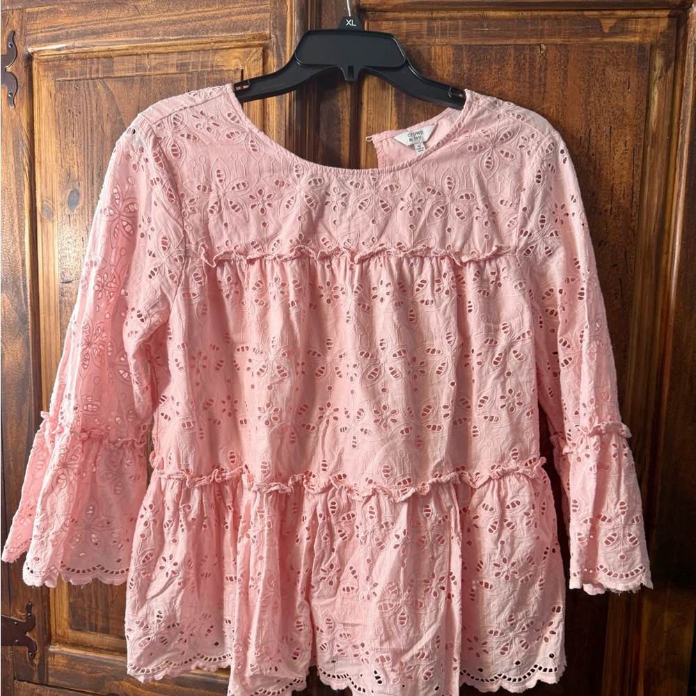 Crown & Ivy Pink Eyelet Blouse